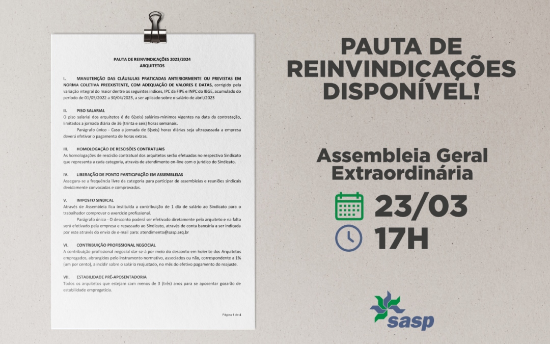 SASP divulga pauta de reinvindicações a serem debatidas em Assembleia