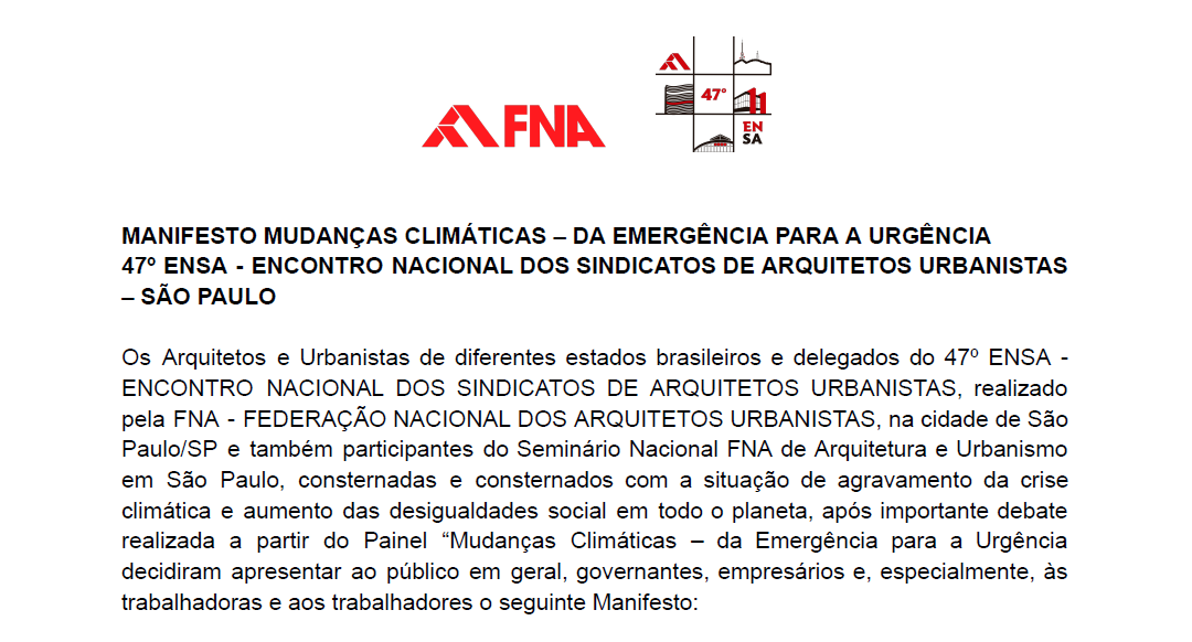 Manifesto FNA Aborda Urgência Por Ações Diante À Crise Climática Que Afeta O País