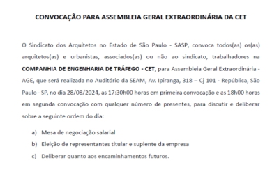 CONVOCAÇÃO PARA ASSEMBLEIA GERAL EXTRAORDINÁRIA DA CET