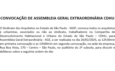 CONVOCAÇÃO DE ASSEMBLEIA GERAL EXTRAORDINÁRIA CDHU