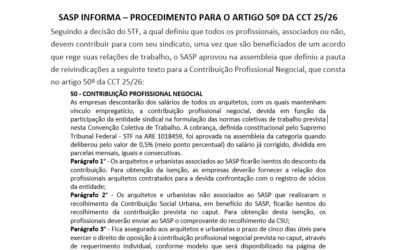 SASP INFORMA – PROCEDIMENTO PARA O ARTIGO 50º DA CCT 25/26