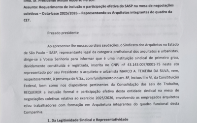 SASP protocola ofício requerendo inclusão e participação nas mesas de negociações coletivas na CET